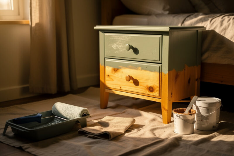 Comment relooker une vieille table de chevet en pin vernis